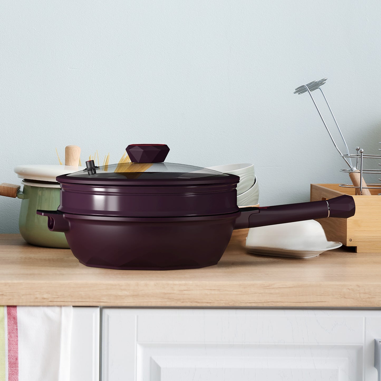 Large Nonstick Wok - 5 Quart Deep Pan with Lid and Steamer for Perfect Stir-Frying