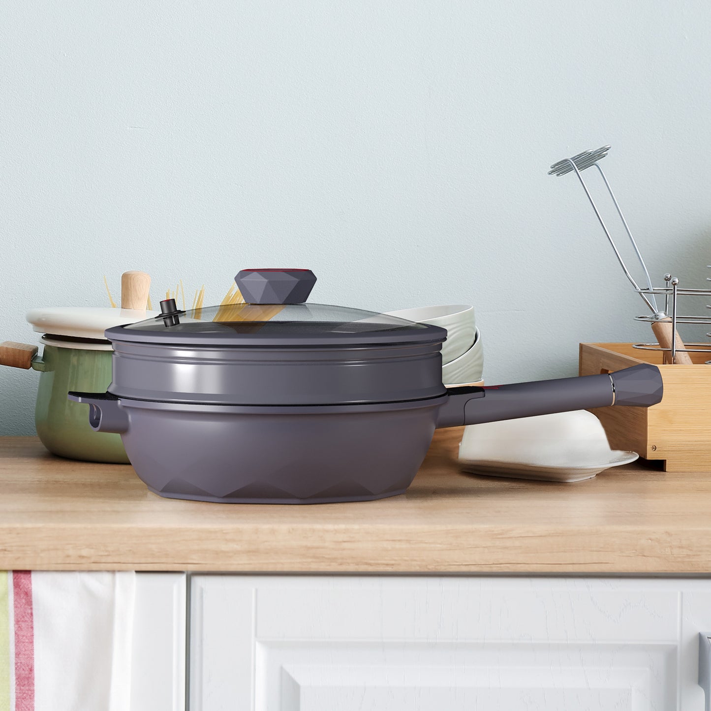 Large Nonstick Wok - 5 Quart Deep Pan with Lid and Steamer for Perfect Stir-Frying