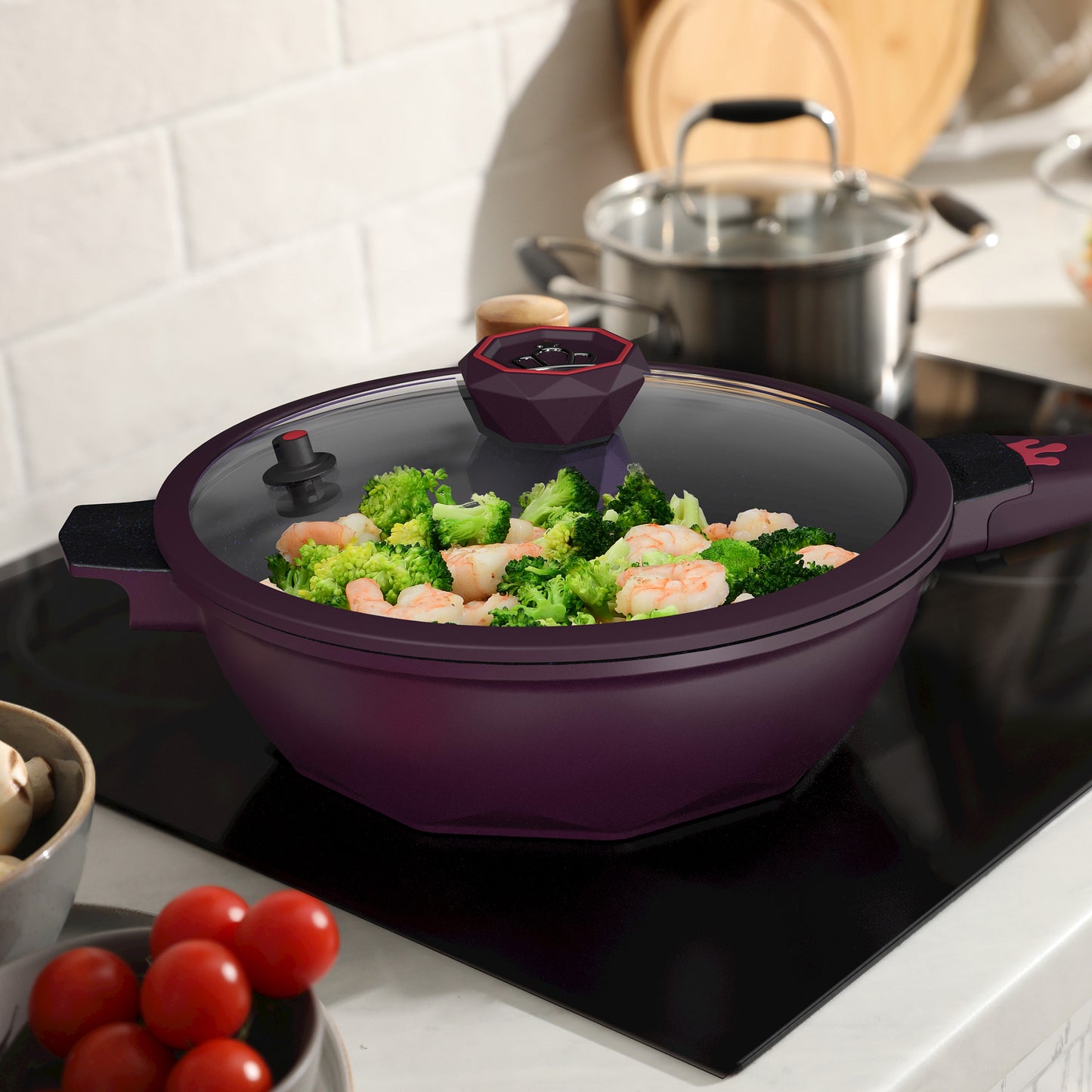 Large Nonstick Wok - 5 Quart Deep Pan with Lid and Steamer for Perfect Stir-Frying