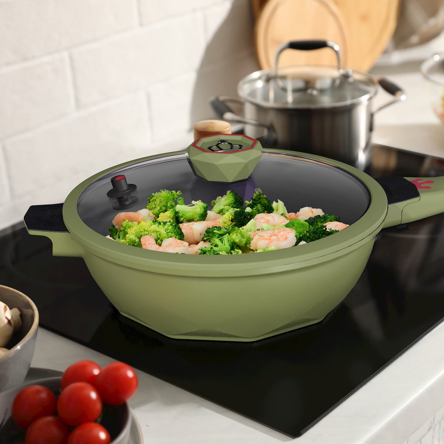 Large Nonstick Wok - 5 Quart Deep Pan with Lid and Steamer for Perfect Stir-Frying