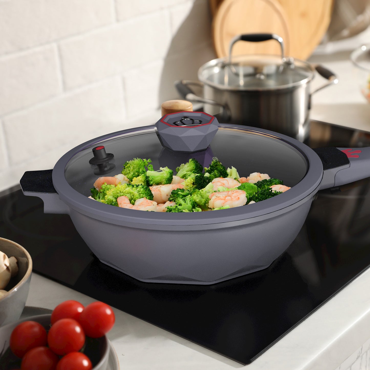 Large Nonstick Wok - 5 Quart Deep Pan with Lid and Steamer for Perfect Stir-Frying