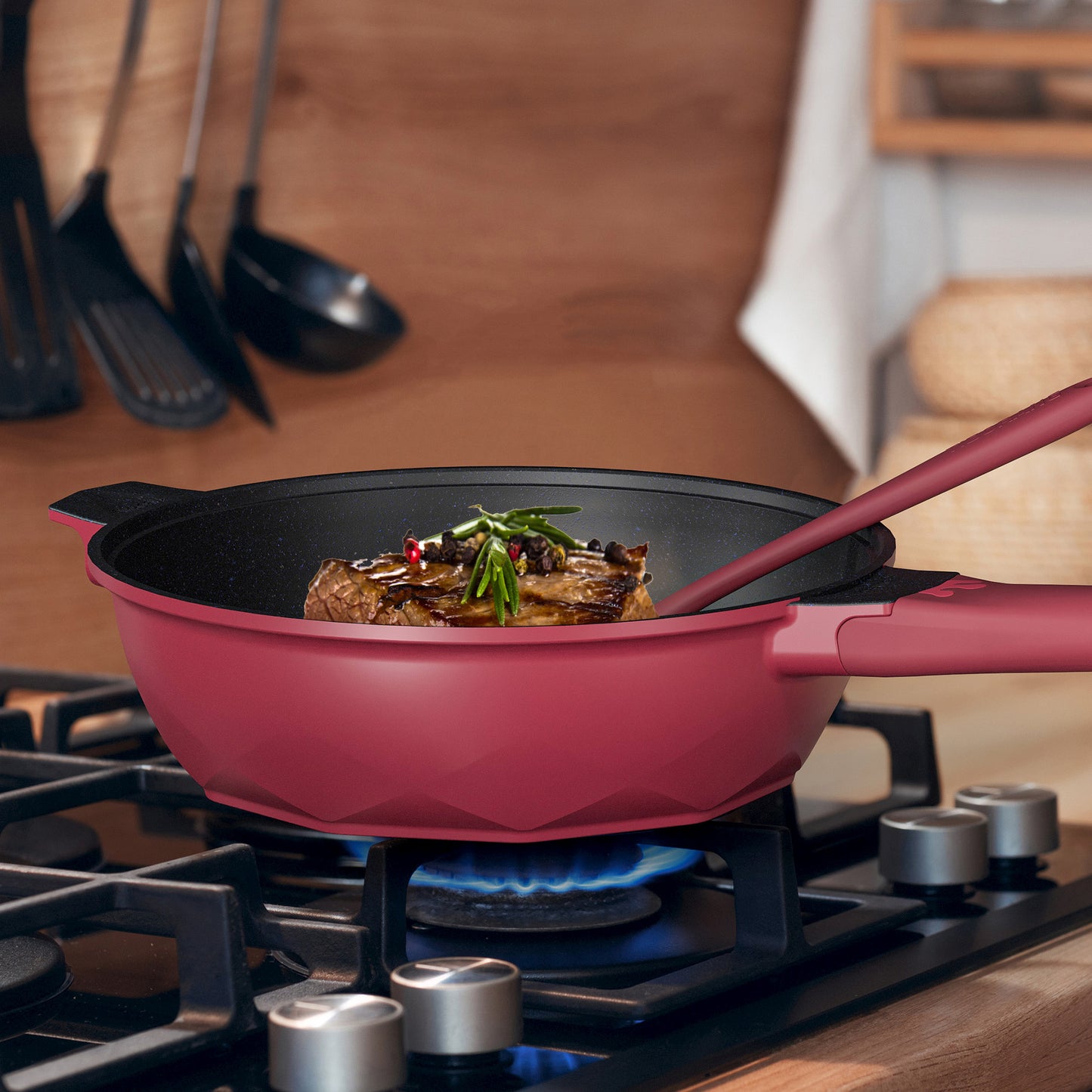 Large Nonstick Wok - 5 Quart Deep Pan with Lid and Steamer for Perfect Stir-Frying