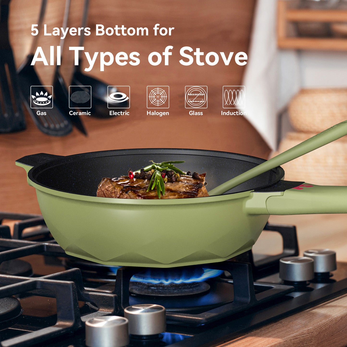 Large Nonstick Wok - 5 Quart Deep Pan with Lid and Steamer for Perfect Stir-Frying