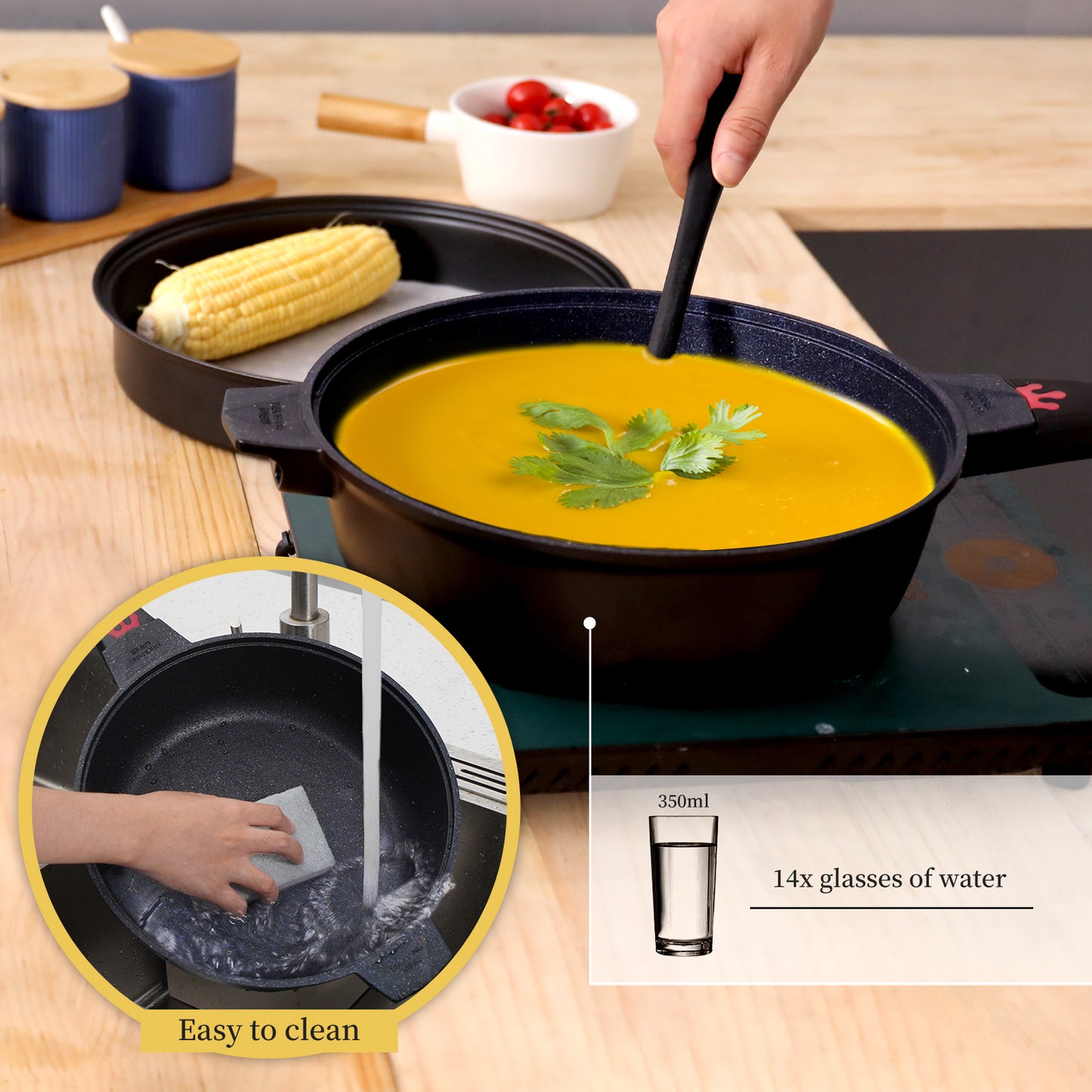 Tiborang 11 inches black nonstick 5 quarts 8 in 1 multifunctional pan