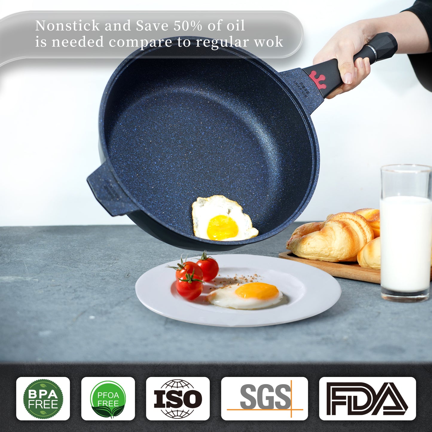 Tiborang 11 inches black nonstick 5 quarts 8 in 1 multifunctional pan