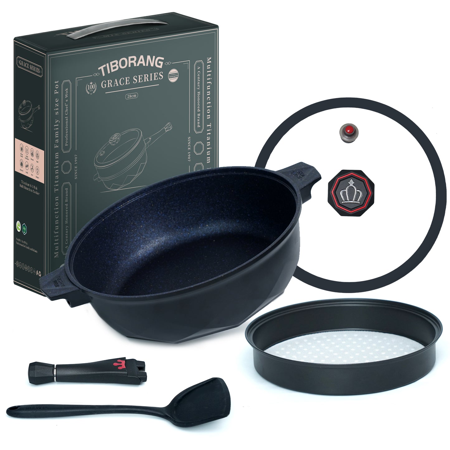 Tiborang 11 inches black nonstick 5 quarts 8 in 1 multifunctional pan