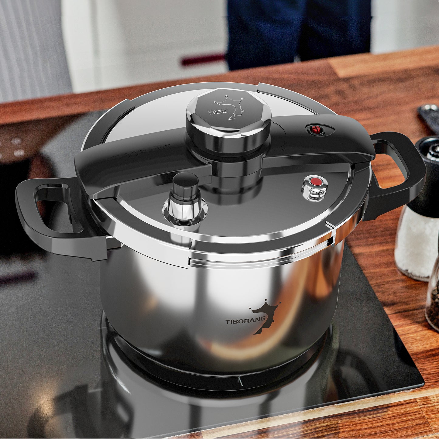 TIBORANG 6 QT Stainless Steel Pressure Cooker, [Multi-Cooker for Gas & Induction Stove] [Saves 70% Cooking Time] [One-Hand Operation], Family Size for 3-5 People, Dishwasher Safe & Oven Safe