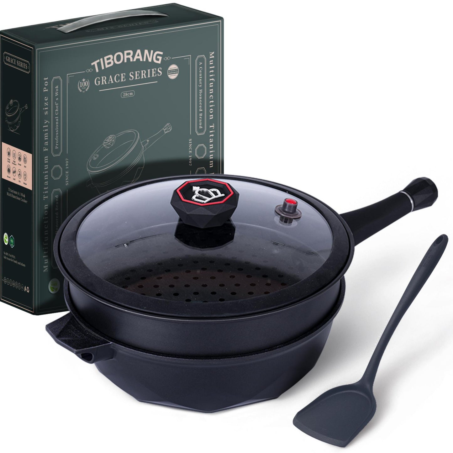 Tiborang 11 inches black nonstick 5 quarts 8 in 1 multifunctional pan
