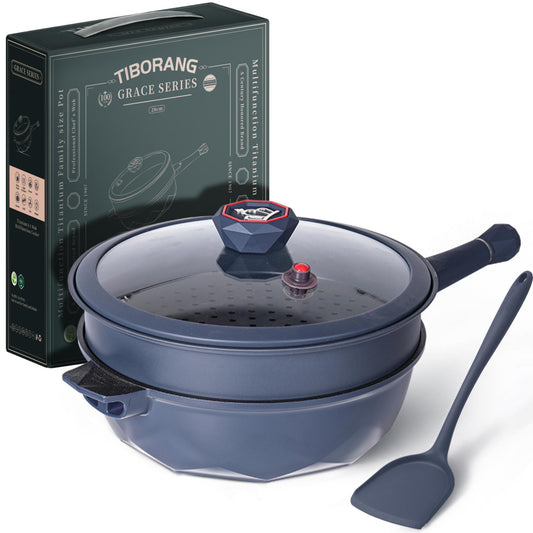 Tiborang 11 inches blue nonstick 5 quarts 8 in 1 multifunctional pan with rounded knob