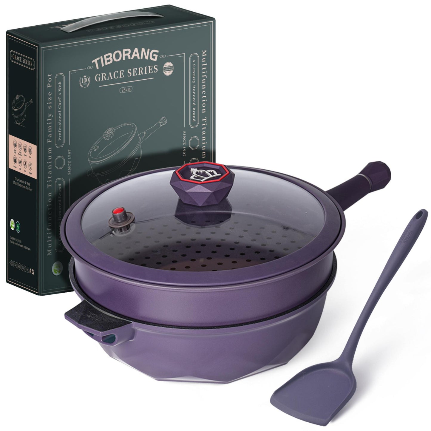 Tiborang 11 inches purple nonstick 5 quarts 8 in 1 multifunctional pan
