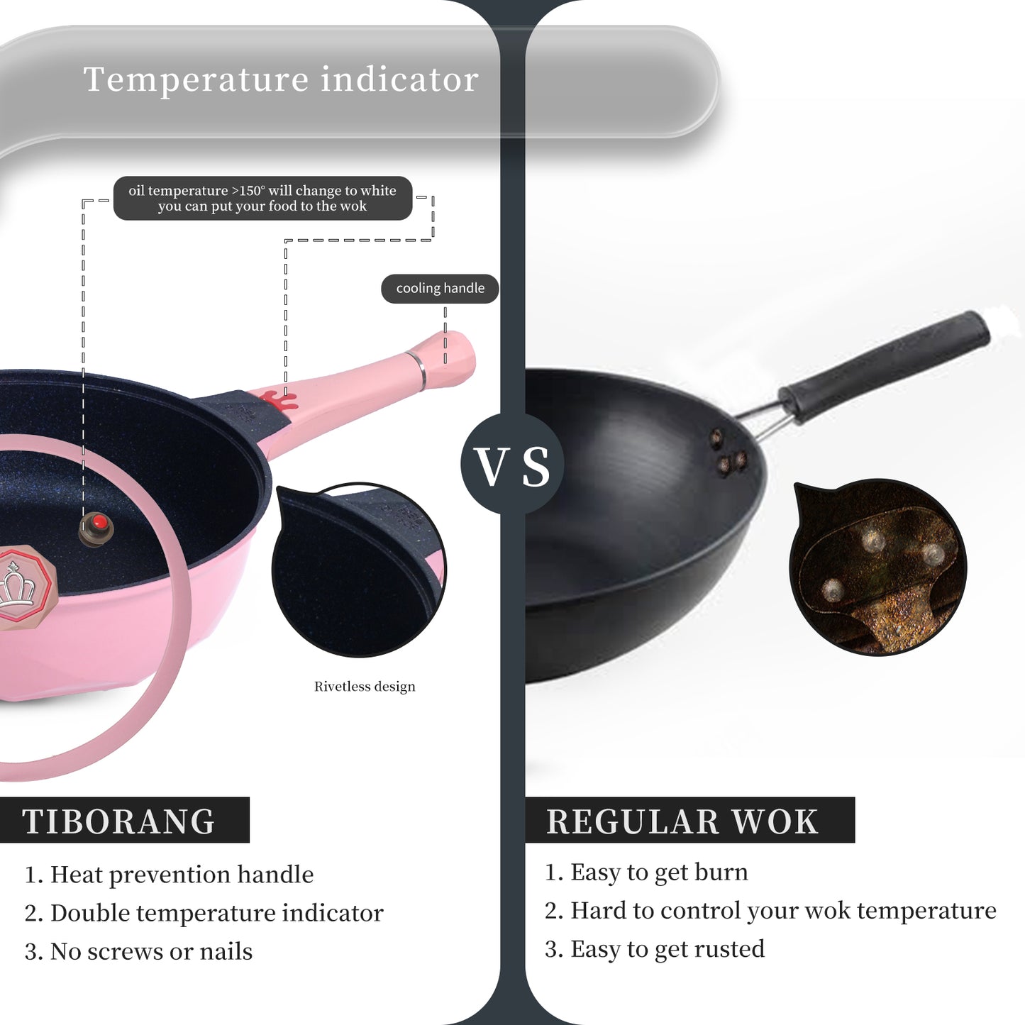 Tiborang 11 inches pink nonstick 5 quarts 8 in 1 multifunctional pan with rounded knob